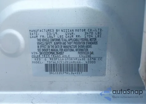 2019 Nissan Versa Note Sv из США, поврежденный, VIN 3N1CE2CP9KL364557